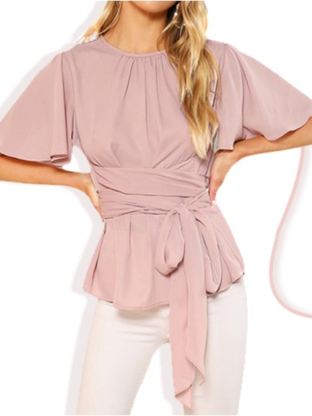 Women's Blush Pink Tie-Waist Top